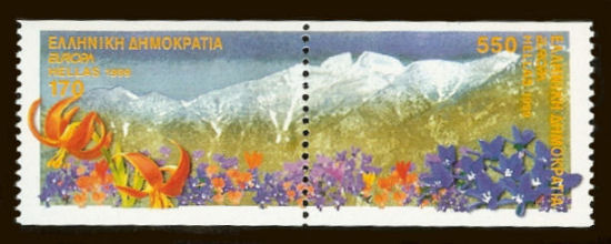 Francobollo della Grecia del 1999 che rappresenta il Monte Olimpo