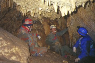 Una discesa
nella Grotta a Male
nei pressi di Assergi
(Abruzzo) nel gruppo
del Gran Sasso, una
parte del gruppo nel
ramo dell’Organo
(21978 bytes)