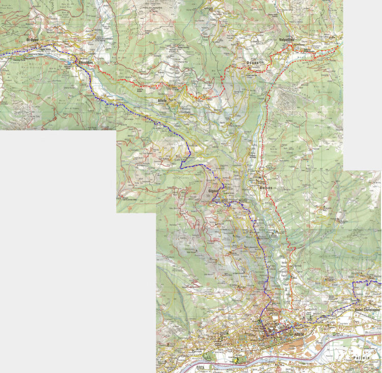 Mappa dei due percorsi nella Valle del Gran San Bernardo (173911 bytes)